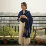 Indigo Bloom Wrap Eri Silk Shawl Muga Work