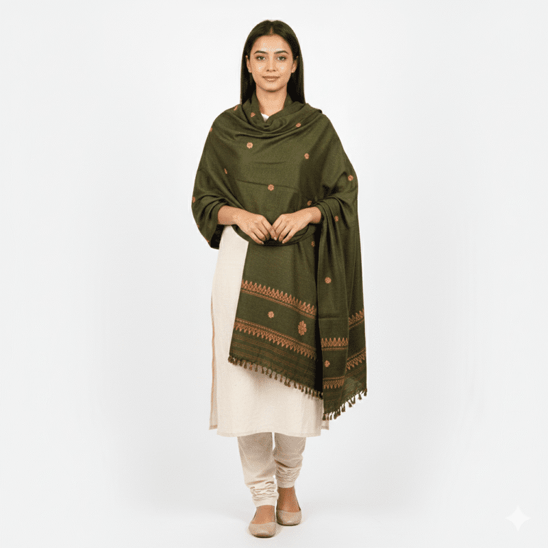 Emerald Heritage Eri Silk Shawl Muga Work