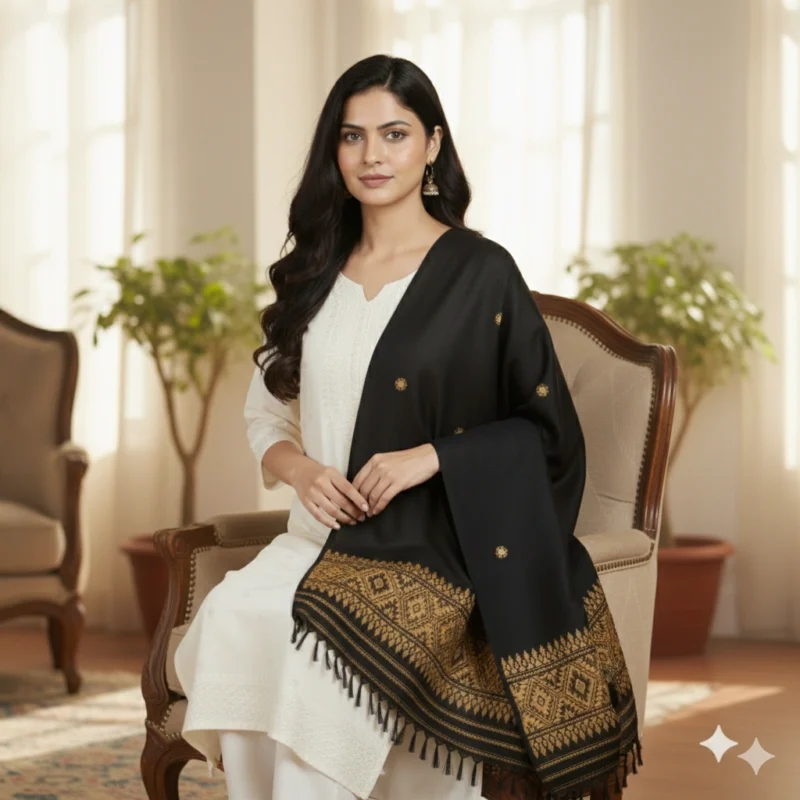 Siyahi Sona Wrap Eri Silk Shawl Muga Work