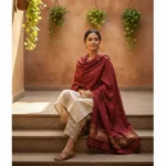 Mehfil Maroon Weave Eri Silk Shawl Muga Work