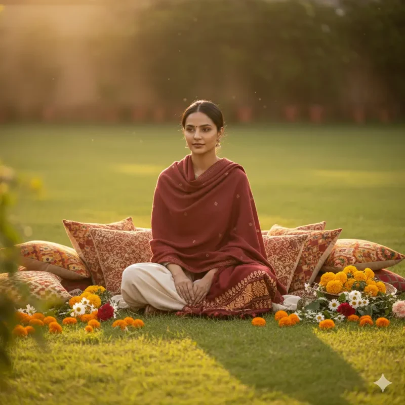 Mehfil Maroon Weave Eri Silk Shawl Muga Work