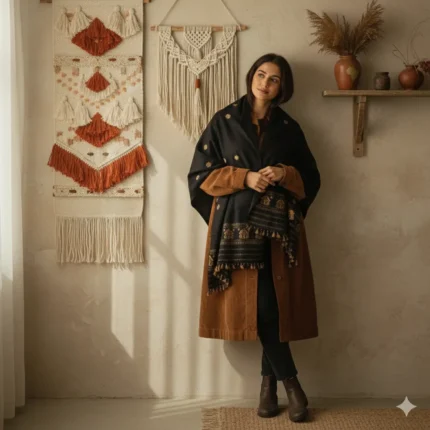 Midnight Heritage Eri Silk Stole Muga Work