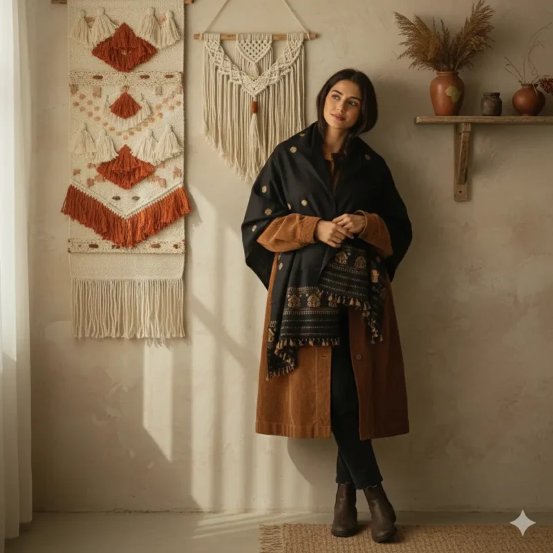 Midnight Heritage Eri Silk Stole Muga Work