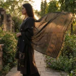 Midnight Heritage Eri Silk Stole Muga Work