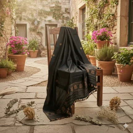 Midnight Heritage Eri Silk Stole Muga Work