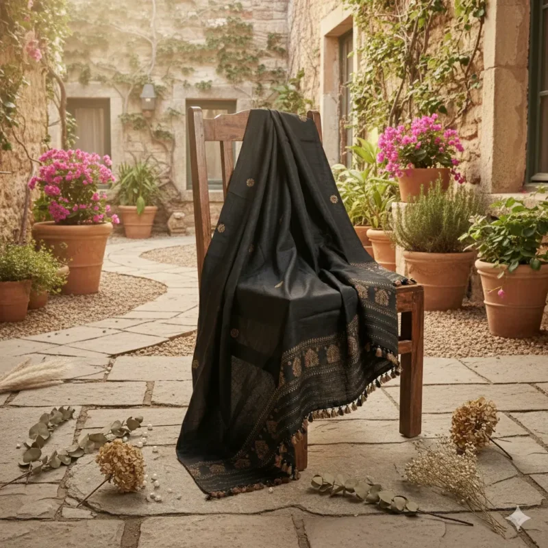 Midnight Heritage Eri Silk Stole Muga Work