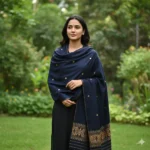 Floral Noir Elegance Eri Silk Shawl Muga Work