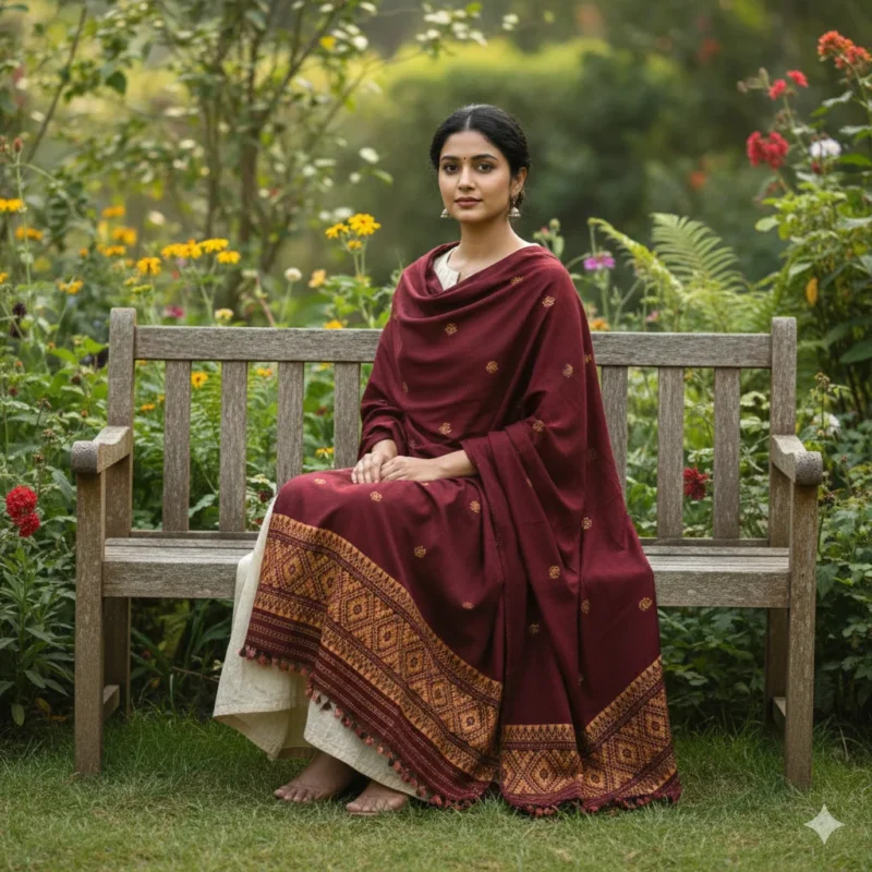 Golden Dusk Elegance Eri Silk Shawl Muga Work