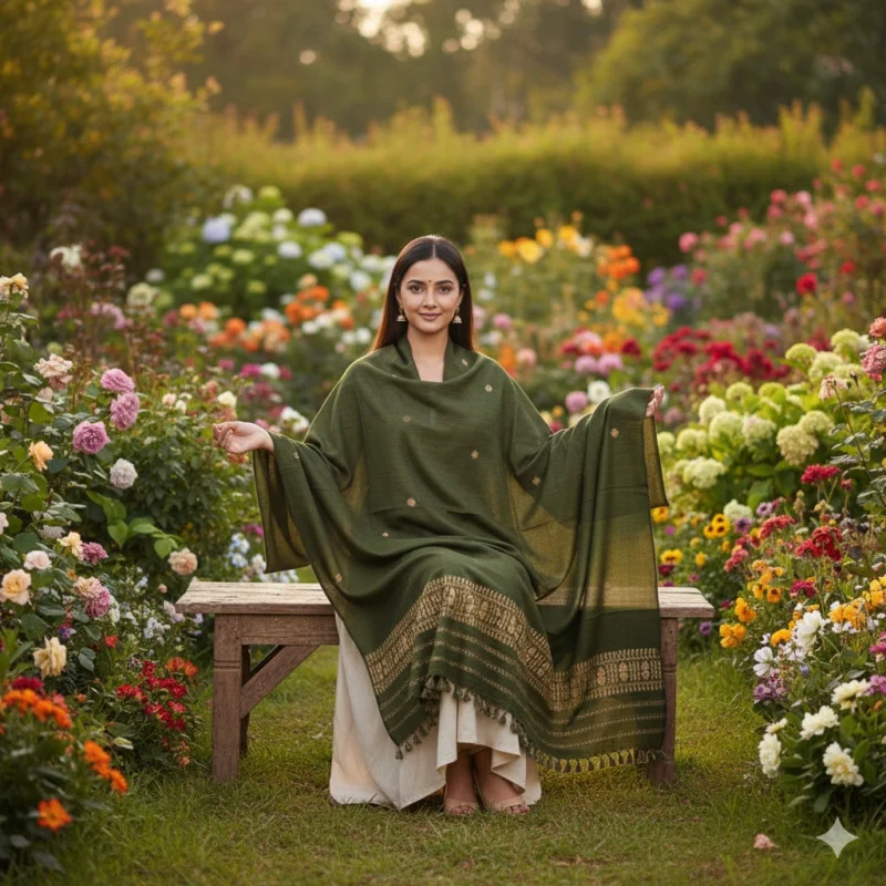 Olive Grace Eri Silk Stole Muga Work