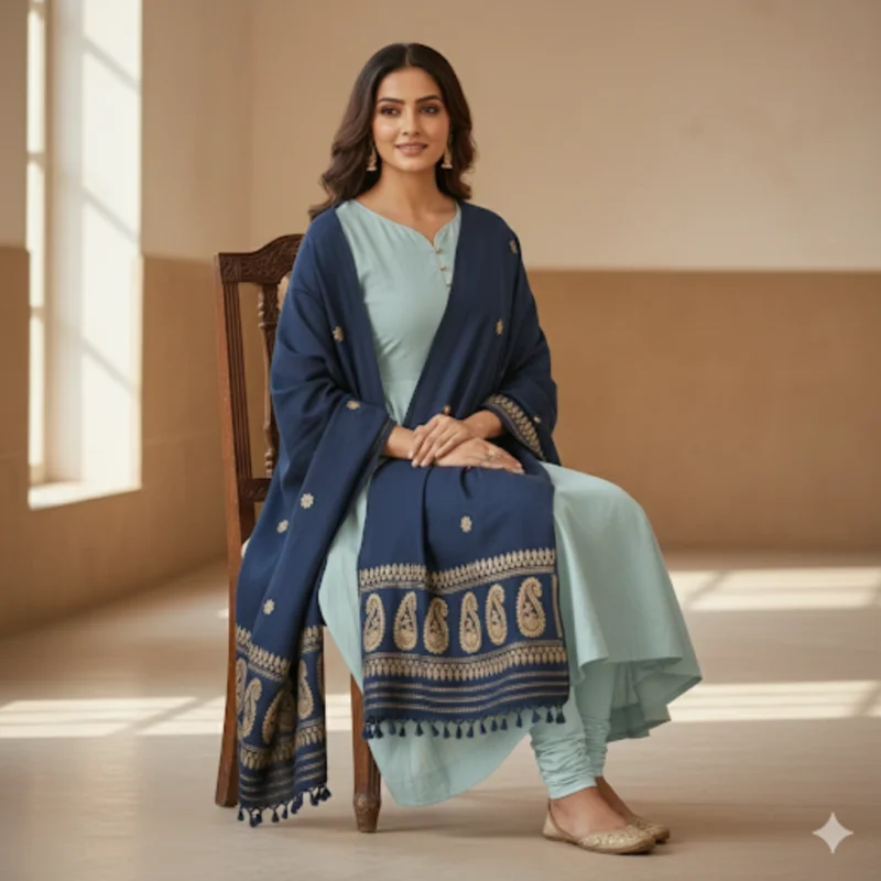Indigo Roots Eri Silk Shawl Muga Work