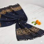Floral Noir Elegance Eri Silk Shawl Muga Work
