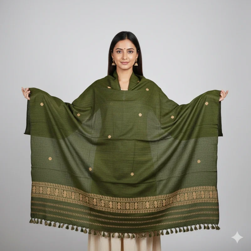Olive Grace Eri Silk Stole Muga Work