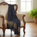 Floral Noir Elegance Eri Silk Shawl Muga Work