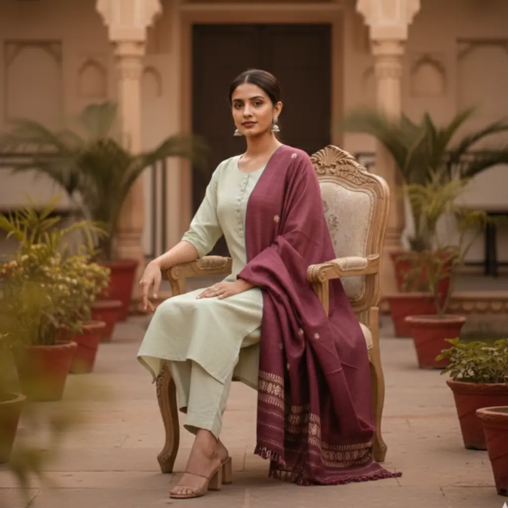 Stole Crimson Heritage Eri Silk Stole Muga Work Stole Crimson Heritage Eri Silk Stole Muga Work