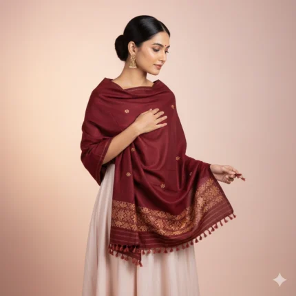 Maroon Melody Eri Silk Stole Muga Work