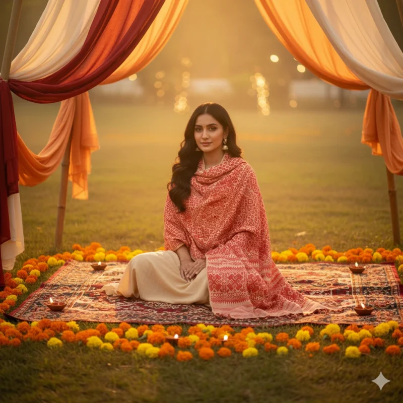 Lal Rekha Heritage All Over Shawl