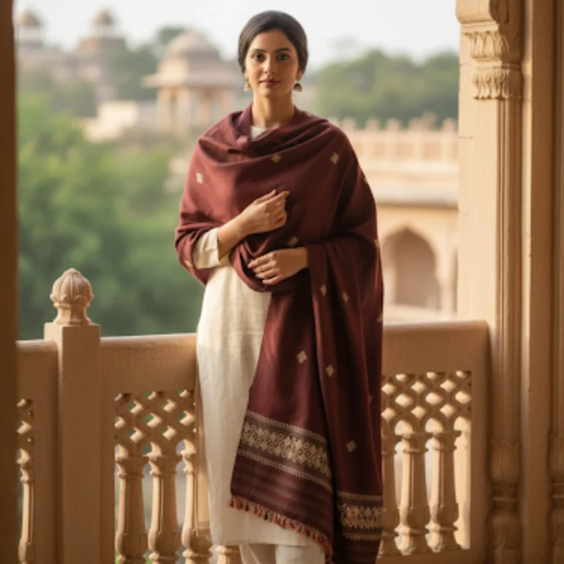 RaktBindu Heritage Eri Silk Stole Muga Work