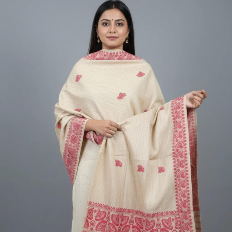 Red Mayura Weave Side Border Shawl