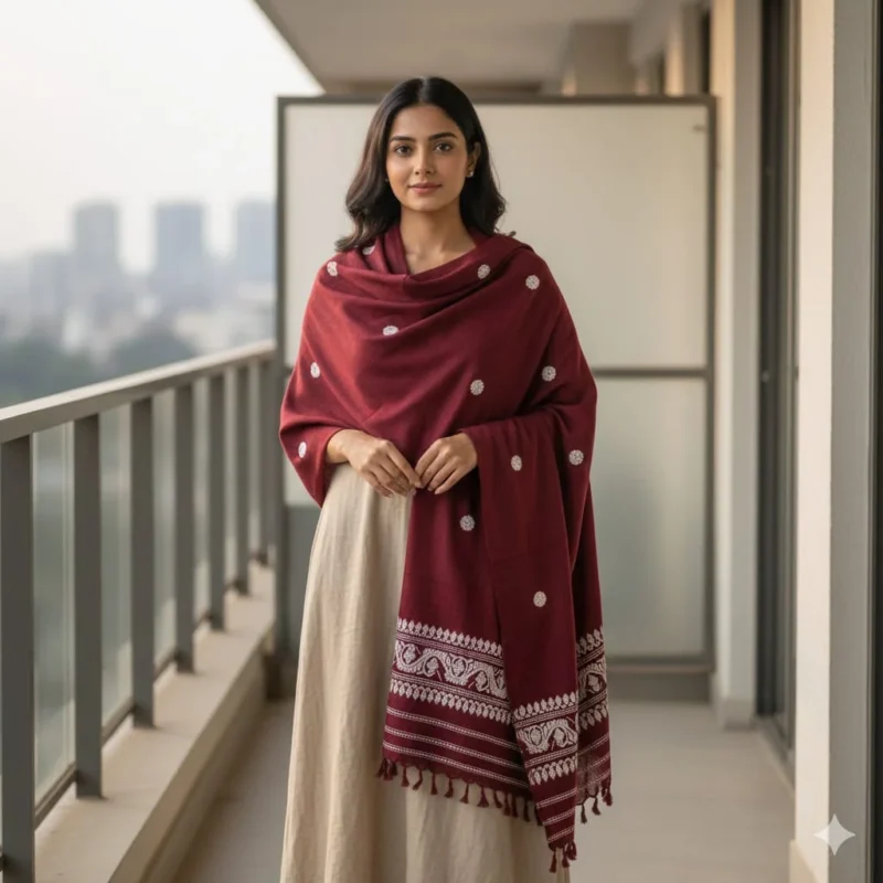 Winewood Weave Eri Silk Shawl Eri Work