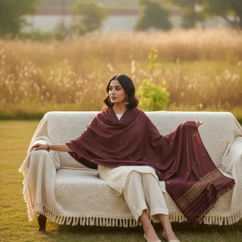 Royal Garnet Weave Eri Silk Stole
