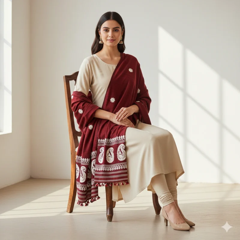 Gulbahaar Maroon Elegance Eri Silk Shawl Eri Work