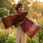 Crimson Weave Elegance Eri Silk Shawl Muga Work