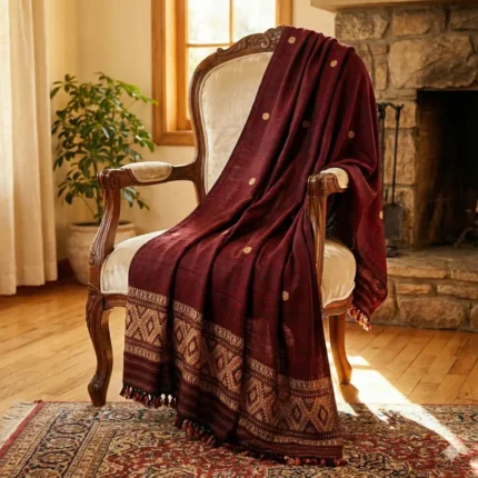 Crimson Weave Elegance Eri Silk Shawl Muga Work