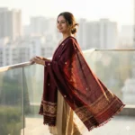 Crimson Weave Elegance Eri Silk Shawl Muga Work