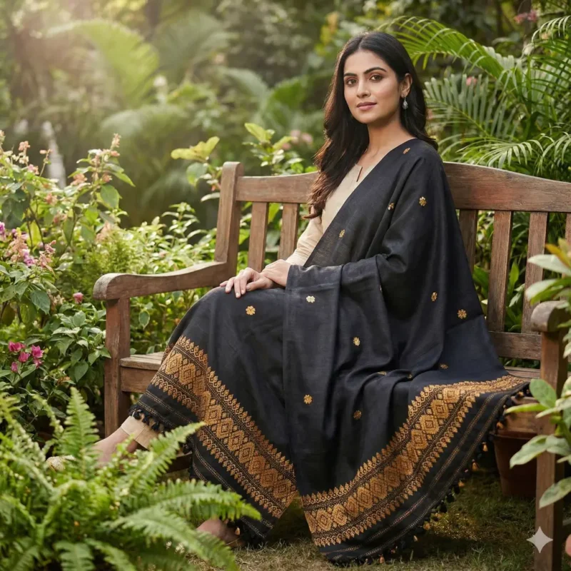 Dusky Lotus Eri Silk Shawl Muga Work