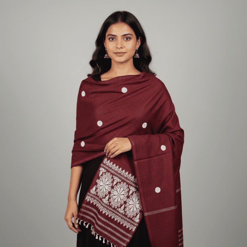 Burgundy Bloom Eri Silk Shawl Eri Work