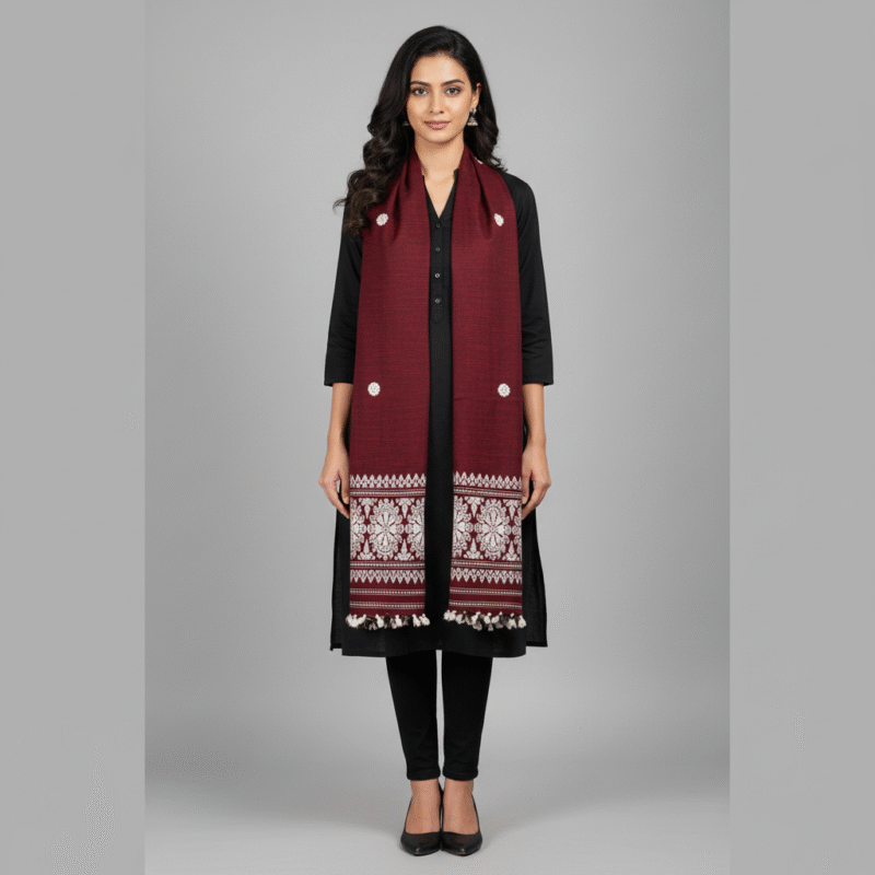 Burgundy Bloom Eri Silk Shawl Eri Work