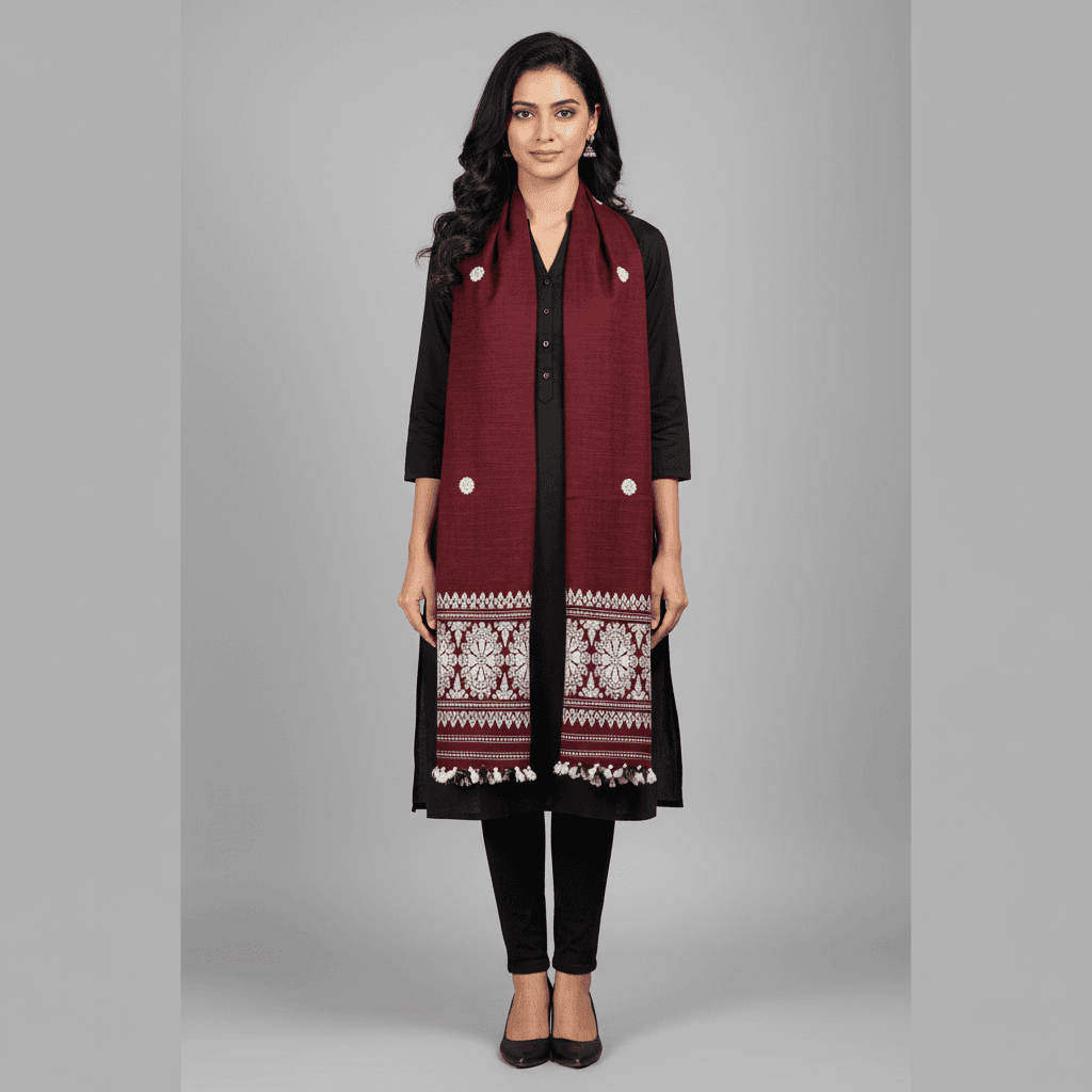 Burgundy Bloom Eri Silk Shawl Eri Work