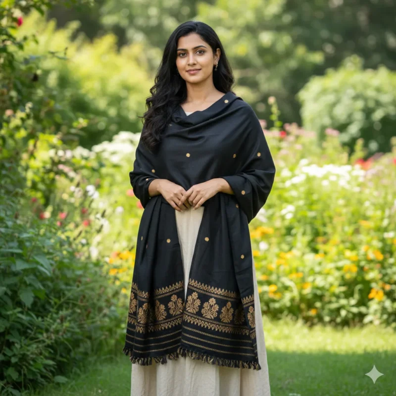 Golden Bloom Eri Silk Shawl Muga Work