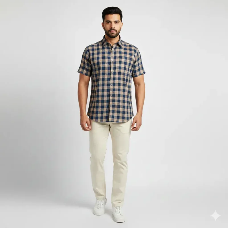 Urban Checks – Navy & Beige Cotton Classic Shirt