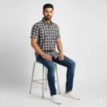 Urban Checks – Navy & Beige Cotton Classic Shirt