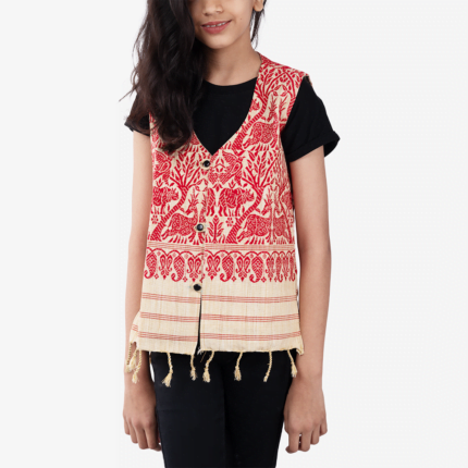 beige with red baby jacket