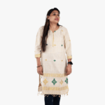 cream with golden and green kurti