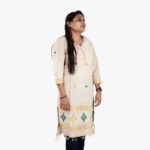cream with golden and green kurti