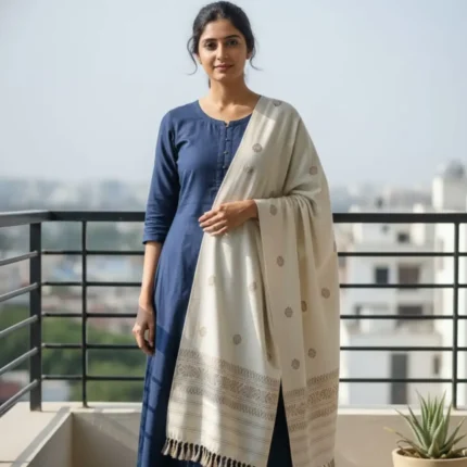 Ivory Saanjh – Eri Silk Shawl Muga Work