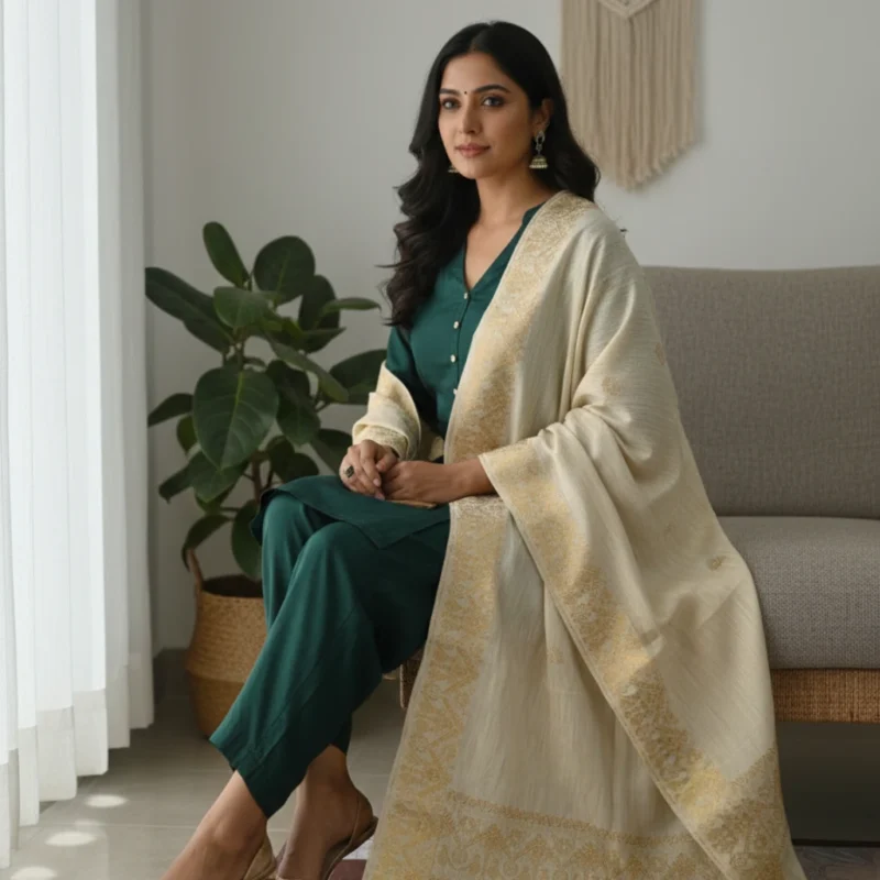 Kashika Ivory Loom Stole