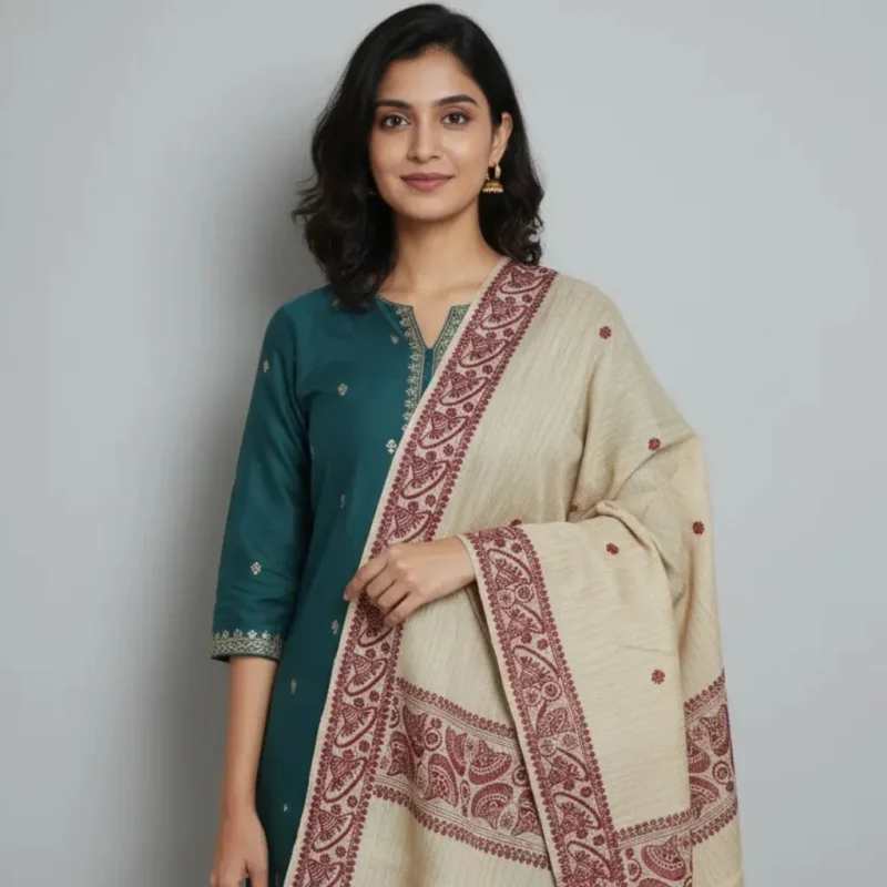 Maroon Rekha Side Border Handloom Stole