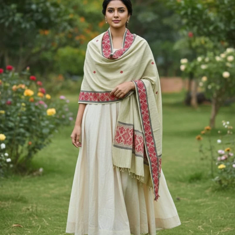Rangmala Floral Handloom Side Border Stole