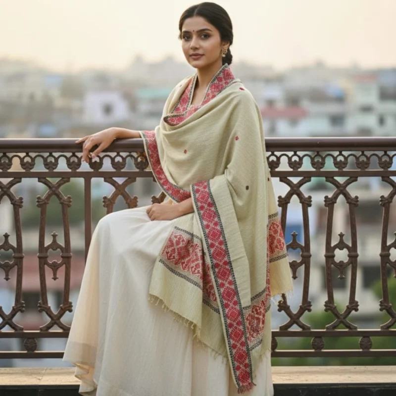 Rangmala Floral Handloom Side Border Stole