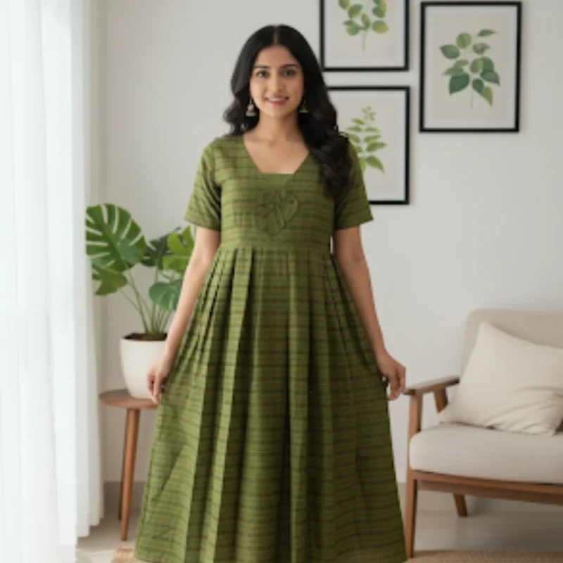 Olive Meadow Cotton Frock