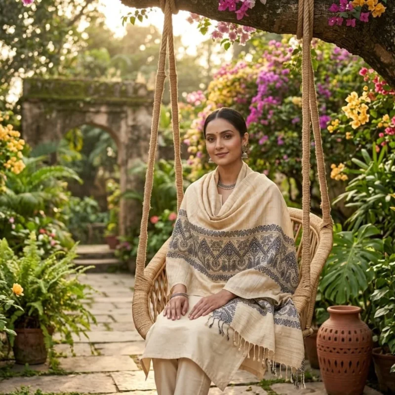 Ivory Mist Handloom Stole