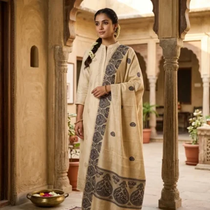 Kaali Katha Side Border Handloom Shawl