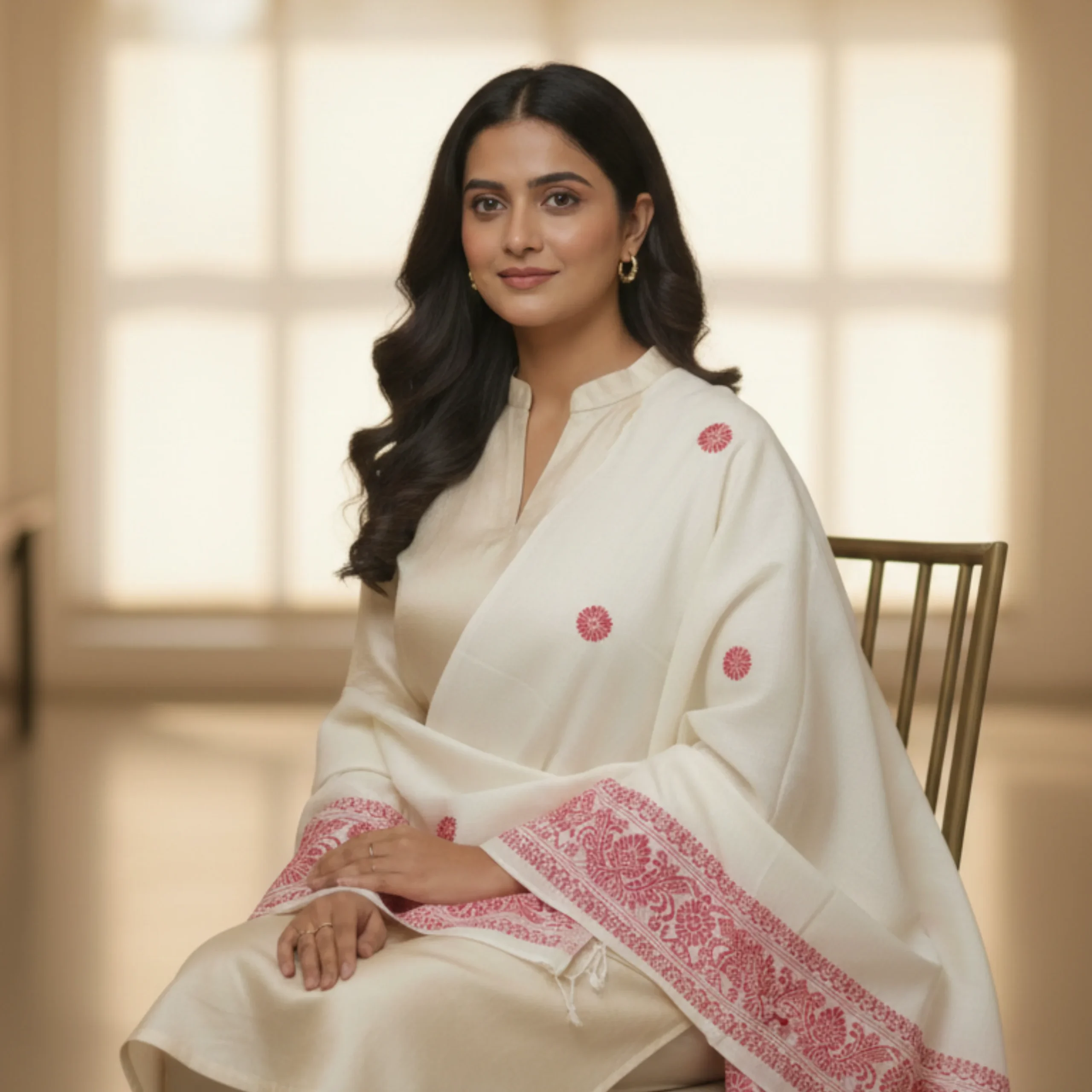 Ivory Vermilion Handloom Shawl Ivory Vermilion Handloom Shawl