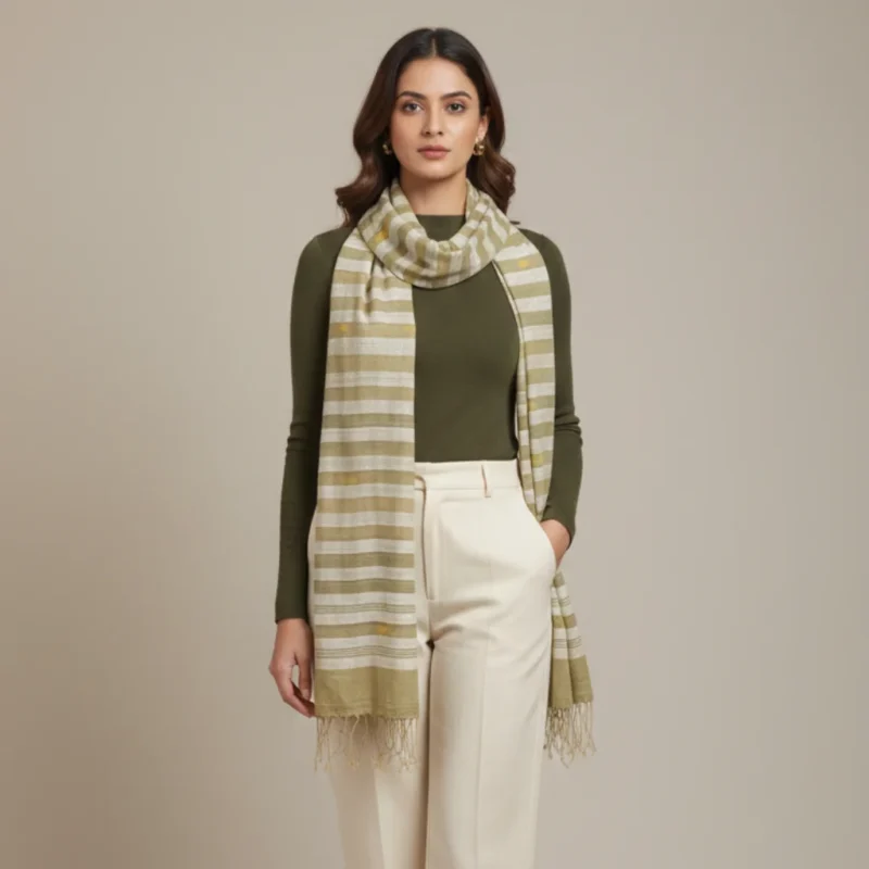 Olive Mist Eri Silk Stole