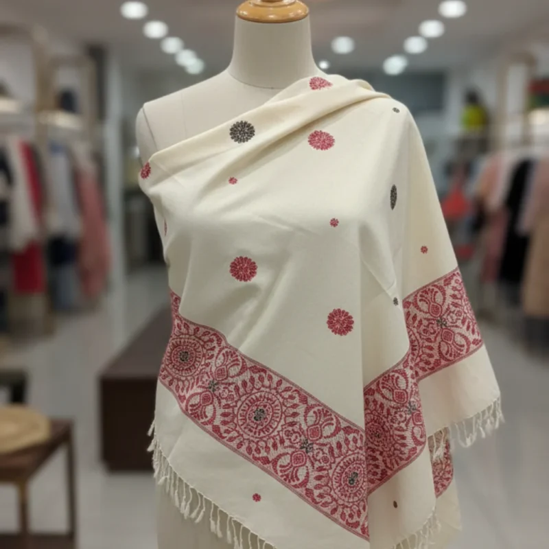 Ivory Rosette Handloom Shawl